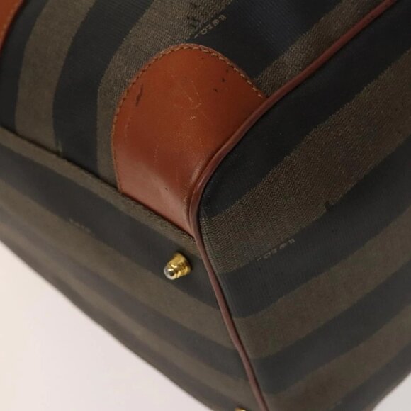 FENDI Pecan Canvas Boston Bag PVC Black Brown Auth hk2948 - Picture 5 of 16
